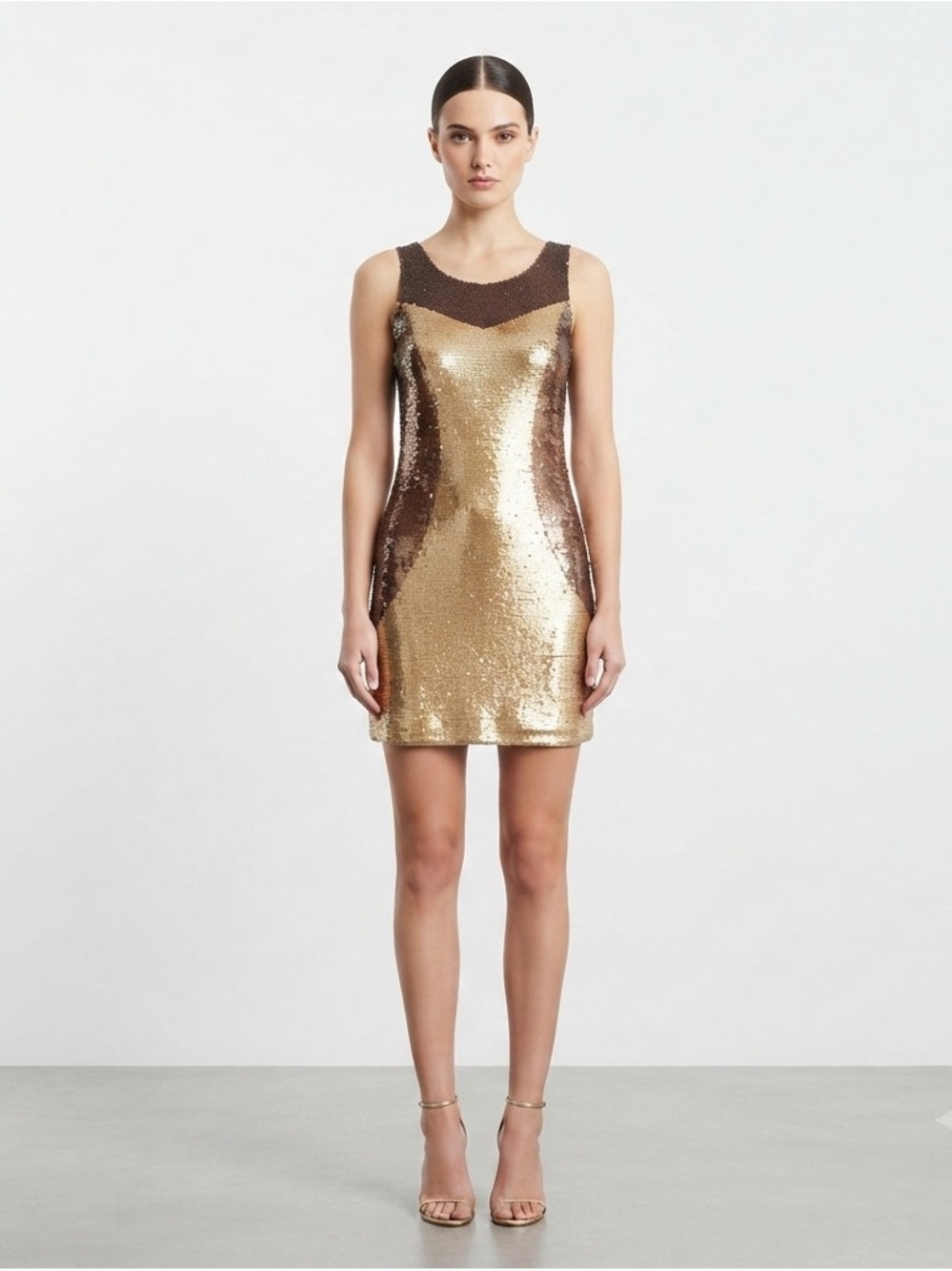 Sherri Bodell Gold Bronze Sequin Cocktail Mini Dress NWT Sleeveless S Stretch
